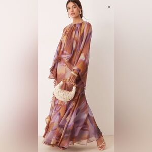 ASOS Purple and Brown Watercolor Maxi Dress